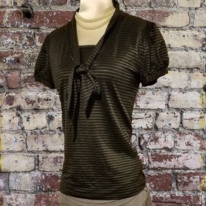 Bebe Black Shadow Striped Babydoll Top w/ Bow